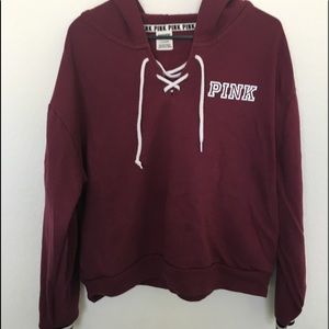 Pink maroon cropped hoodie✅